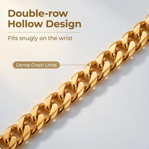 18K Gold Double Cuban Chain Bracelet 7.8 Inch | Dainty Hollow Link, Wrist Jewelry, For Daily Work Party, Costume Accessory in Saudi Arabia