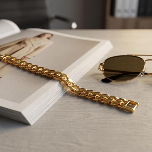 18K Gold Double Cuban Chain Bracelet 7.8 Inch | Dainty Hollow Link, Wrist Jewelry, For Daily Work Party, Costume Accessory in Saudi Arabia