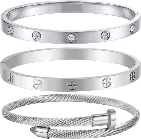 Stackable Bracelets set for Women 14K Gold Plated Stainless Steel, Tennis Bracelet Love & Friendship Bangle, Mothers Day Valentines Birthday Christmas Jewelry Gifts for Mom Her Wife Grandma 3PCS in Saudi Arabia