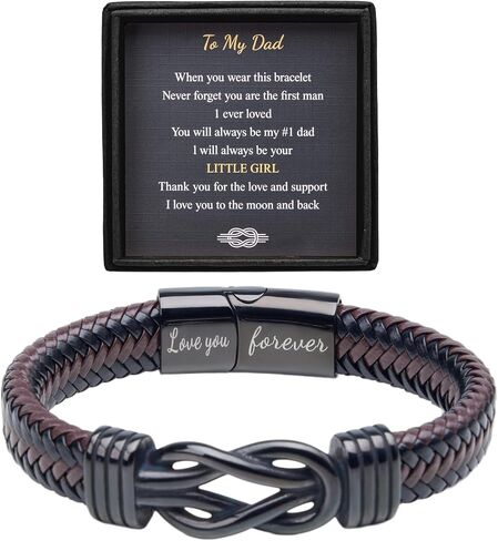 Christmas Gift For Dad From Daughter - Kont Bracelets For Men Lettering Love You Forever Brown Braided Leather Stainless Steel Infinity Bracelets Dad Birthday Gifts From Daughter in Saudi Arabia