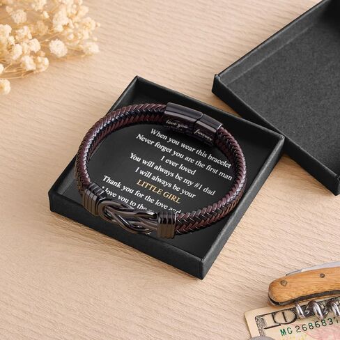 Christmas Gift For Dad From Daughter - Kont Bracelets For Men Lettering Love You Forever Brown Braided Leather Stainless Steel Infinity Bracelets Dad Birthday Gifts From Daughter in Saudi Arabia