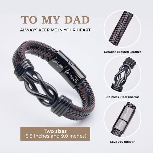 Christmas Gift For Dad From Daughter - Kont Bracelets For Men Lettering Love You Forever Brown Braided Leather Stainless Steel Infinity Bracelets Dad Birthday Gifts From Daughter in Saudi Arabia