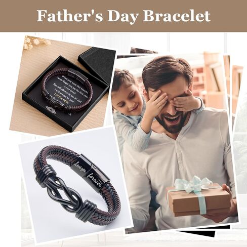 Christmas Gift For Dad From Daughter - Kont Bracelets For Men Lettering Love You Forever Brown Braided Leather Stainless Steel Infinity Bracelets Dad Birthday Gifts From Daughter in Saudi Arabia
