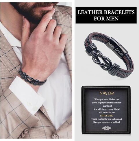 Christmas Gift For Dad From Daughter - Kont Bracelets For Men Lettering Love You Forever Brown Braided Leather Stainless Steel Infinity Bracelets Dad Birthday Gifts From Daughter in Saudi Arabia