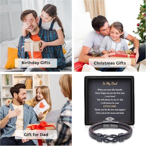 Christmas Gift For Dad From Daughter - Kont Bracelets For Men Lettering Love You Forever Brown Braided Leather Stainless Steel Infinity Bracelets Dad Birthday Gifts From Daughter in Saudi Arabia