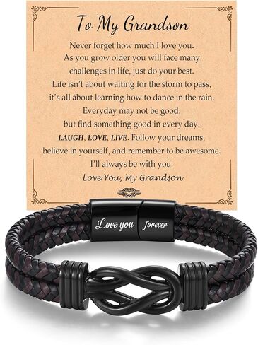 Gifts for Men Dad Husband Son Grandson Infinity Knot Brown Braided Leather Stainless Steel Bracelet Lettering Love You Forever Jewelry Gift for Birthday in Saudi Arabia