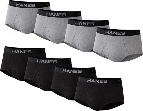 Hanes Men's Underwear Briefs, Cotton Mid Rise Briefs, Covered Waistband, Moisture Wicking, 8-pack - Black/Gray - 8 Pack X-Large in Kuwait