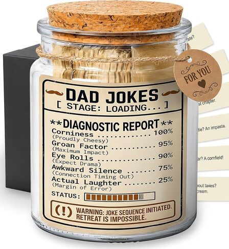 Dad Jokes Card Glass Jar - Funny Birthday Gift for Dad Husband from Daughter Son Wife, Fathers Day Gag Gifts for Grandpa Stepdad Christmas White Elephant Gift for Adults in Saudi Arabia