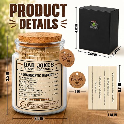 Dad Jokes Card Glass Jar - Funny Birthday Gift for Dad Husband from Daughter Son Wife, Fathers Day Gag Gifts for Grandpa Stepdad Christmas White Elephant Gift for Adults in Saudi Arabia
