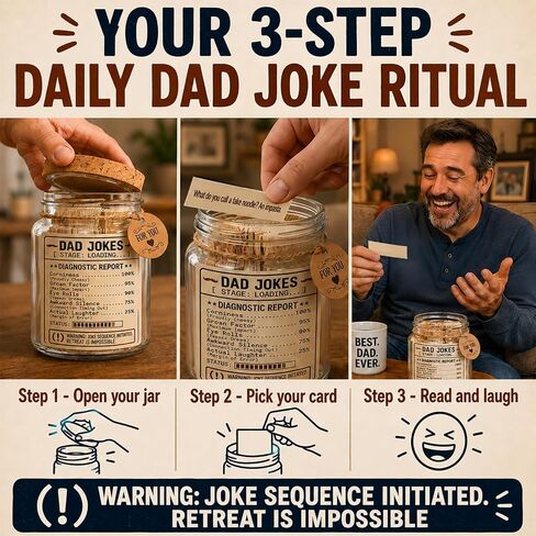 Dad Jokes Card Glass Jar - Funny Birthday Gift for Dad Husband from Daughter Son Wife, Fathers Day Gag Gifts for Grandpa Stepdad Christmas White Elephant Gift for Adults in Saudi Arabia