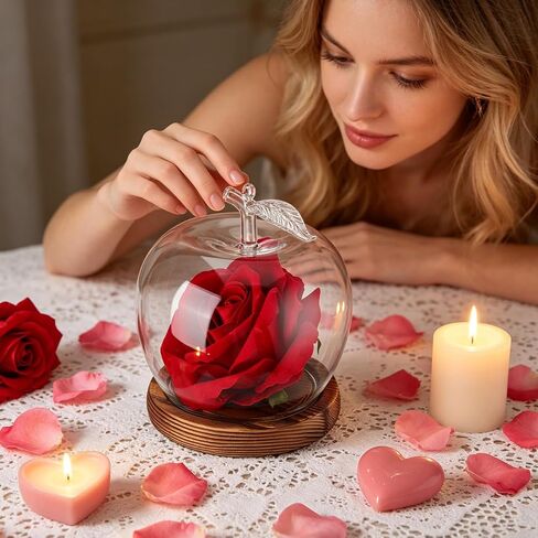 TOYANDONA Apple Dome Cover - Clear Cloche Showcase Round Apple Glass Display Dome Cloche for Preserved Flowershome Accessory, Display Collectibles, Valentine's Day Rose Plant Medal in Kuwait