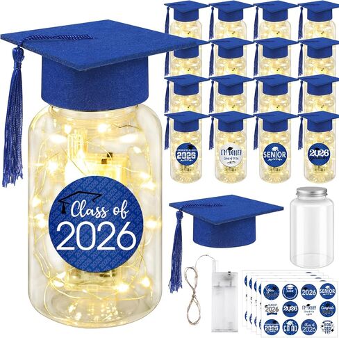 16 Sets 2026 Graduation Table Decorations,Mini Felt Grad Cap Centerpieces for Tables with LED Lights,PET Jars,Stickers,Class of 2026 High School College Party Supplies Decor Gifts (Red) in Saudi Arabia