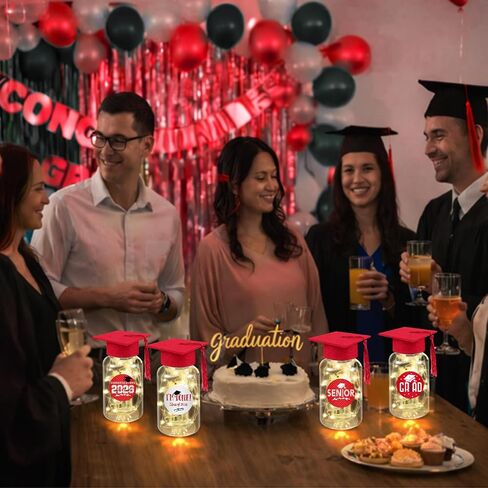 16 Sets 2026 Graduation Table Decorations,Mini Felt Grad Cap Centerpieces for Tables with LED Lights,PET Jars,Stickers,Class of 2026 High School College Party Supplies Decor Gifts (Red) in Saudi Arabia