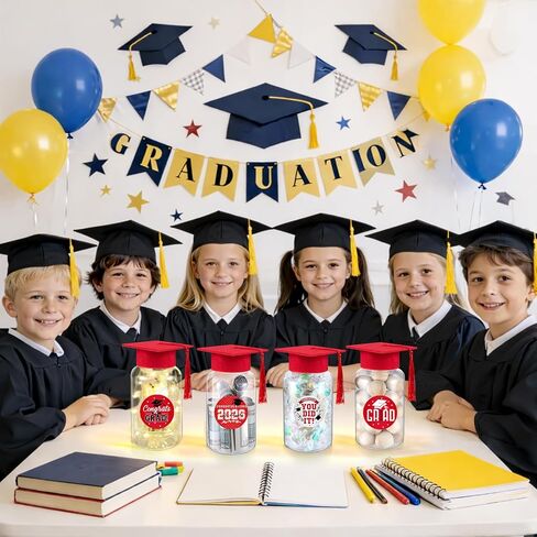 16 Sets 2026 Graduation Table Decorations,Mini Felt Grad Cap Centerpieces for Tables with LED Lights,PET Jars,Stickers,Class of 2026 High School College Party Supplies Decor Gifts (Red) in Saudi Arabia