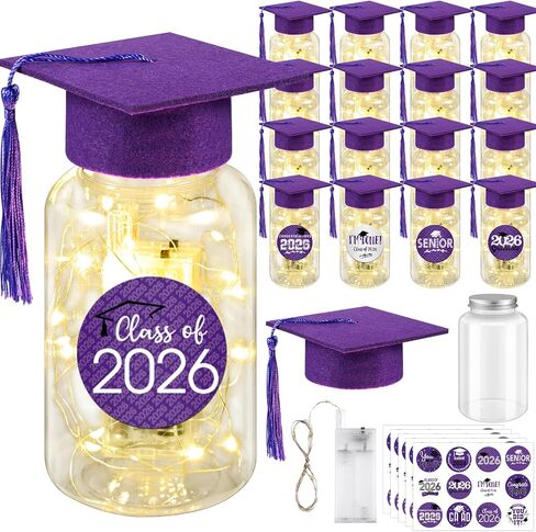 16 Sets 2026 Graduation Table Decorations,Mini Felt Grad Cap Centerpieces for Tables with LED Lights,PET Jars,Stickers,Class of 2026 High School College Party Supplies Decor Gifts (Red) in Saudi Arabia