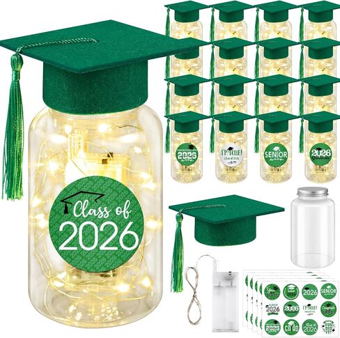 16 Sets 2026 Graduation Table Decorations,Mini Felt Grad Cap Centerpieces for Tables with LED Lights,PET Jars,Stickers,Class of 2026 High School College Party Supplies Decor Gifts (Red) in Saudi Arabia
