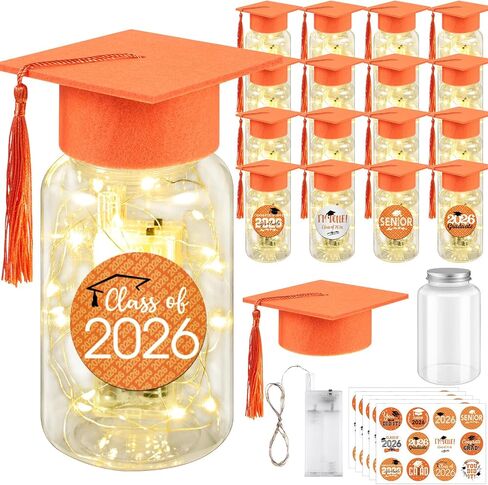 16 Sets 2026 Graduation Table Decorations,Mini Felt Grad Cap Centerpieces for Tables with LED Lights,PET Jars,Stickers,Class of 2026 High School College Party Supplies Decor Gifts (Red) in Saudi Arabia