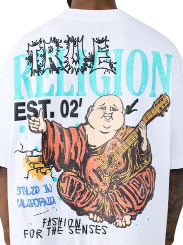 True Religion Men’s Concert Buddha Oversized Tee – 100% Cotton, Oversized Fit, Graphic T-Shirt in Kuwait