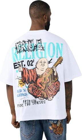 True Religion Men’s Concert Buddha Oversized Tee – 100% Cotton, Oversized Fit, Graphic T-Shirt in Kuwait