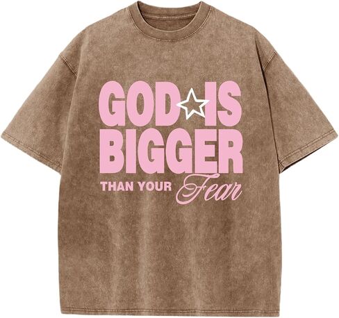 Oversized Christian Shirts for Men Vintage Faith Acid Wash Tshirts God is Bigger Graphic Tees Religious Bible Shirt in Saudi Arabia