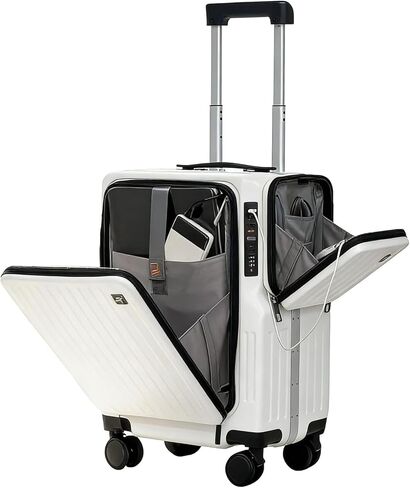 20-Inch Front-Access Carry-On Suitcase with Multi-Compartment, Lightweight Luggage, Foldable Cup Holder, Hidden Phone Bracket and TSA Lock for Air Travel（White） in Saudi Arabia