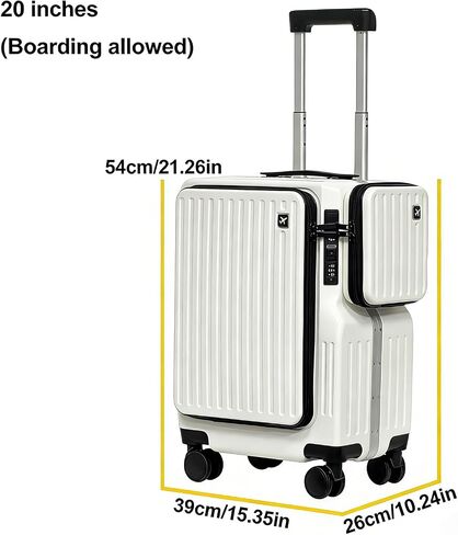 20-Inch Front-Access Carry-On Suitcase with Multi-Compartment, Lightweight Luggage, Foldable Cup Holder, Hidden Phone Bracket and TSA Lock for Air Travel（White） in Saudi Arabia