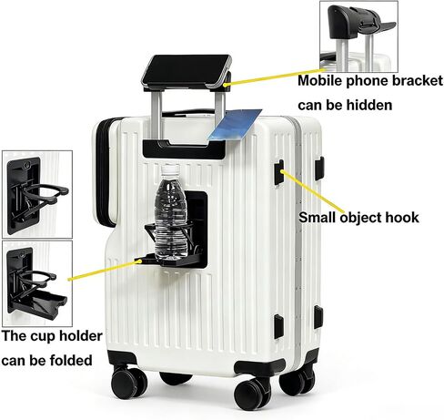 20-Inch Front-Access Carry-On Suitcase with Multi-Compartment, Lightweight Luggage, Foldable Cup Holder, Hidden Phone Bracket and TSA Lock for Air Travel（White） in Saudi Arabia