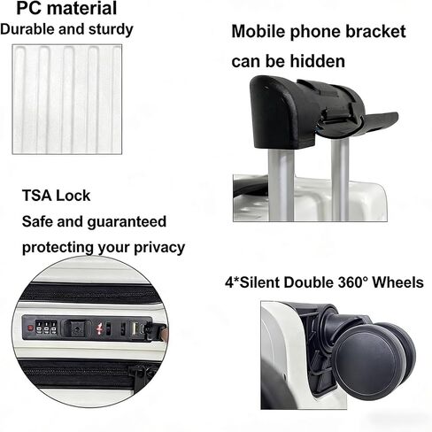 20-Inch Front-Access Carry-On Suitcase with Multi-Compartment, Lightweight Luggage, Foldable Cup Holder, Hidden Phone Bracket and TSA Lock for Air Travel（White） in Saudi Arabia