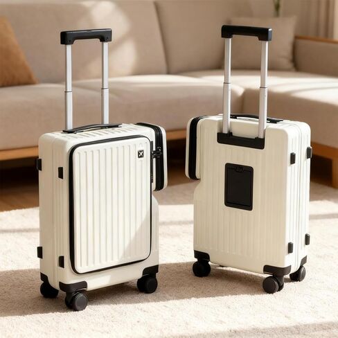 20-Inch Front-Access Carry-On Suitcase with Multi-Compartment, Lightweight Luggage, Foldable Cup Holder, Hidden Phone Bracket and TSA Lock for Air Travel（White） in Saudi Arabia