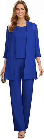3 Piece Mother of The Bride Pant Suits for Women Dressy Chiffon Formal Evening Wedding Guest Outfit WT027 in Saudi Arabia