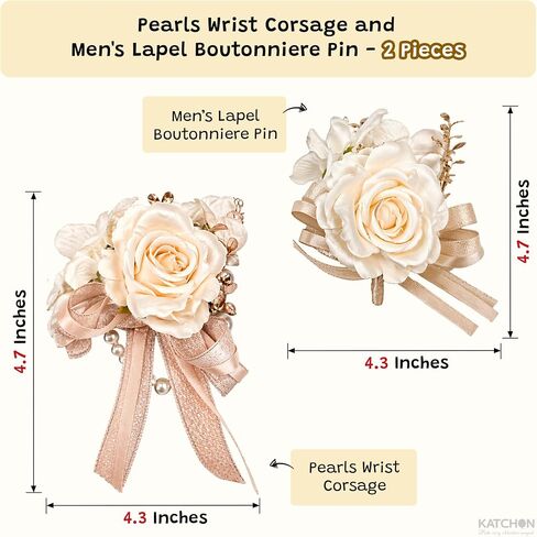 KatchOn, 2Pcs Corsage and Boutonniere Set Rose Wrist Corsage & Men’s Lapel Boutonniere Pin | Prom Corsage Set, Prom Flower Wrist Corsage Wristlet Band Bracelet for Graduation Prom Decorations 2026 in Kuwait