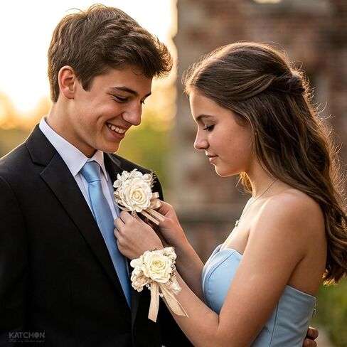 KatchOn, 2Pcs Corsage and Boutonniere Set Rose Wrist Corsage & Men’s Lapel Boutonniere Pin | Prom Corsage Set, Prom Flower Wrist Corsage Wristlet Band Bracelet for Graduation Prom Decorations 2026 in Kuwait