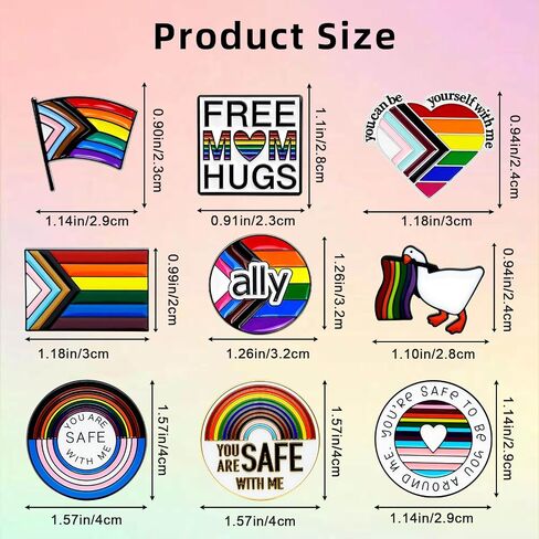 LGBTQ Pride Pins 9 Pack Rainbow Enamel Pins Set,You Are Safe with Me Pin, Mental Ally Safe Space Pins Lapel Pins for Backpack Hat Jacket, Cute Pride Accessories Gifts for Teachers Nurses in Saudi Arabia