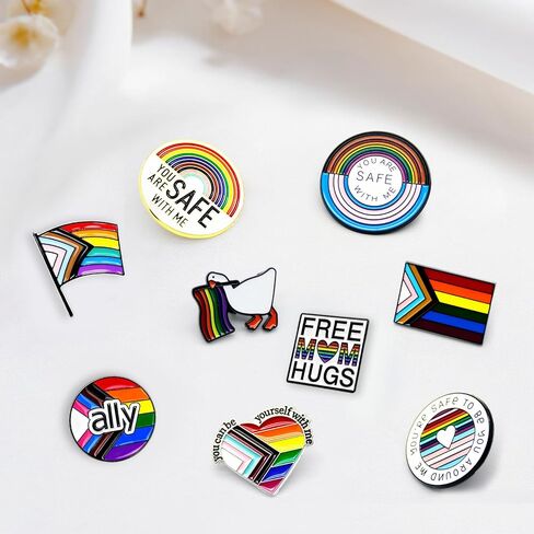 LGBTQ Pride Pins 9 Pack Rainbow Enamel Pins Set,You Are Safe with Me Pin, Mental Ally Safe Space Pins Lapel Pins for Backpack Hat Jacket, Cute Pride Accessories Gifts for Teachers Nurses in Saudi Arabia