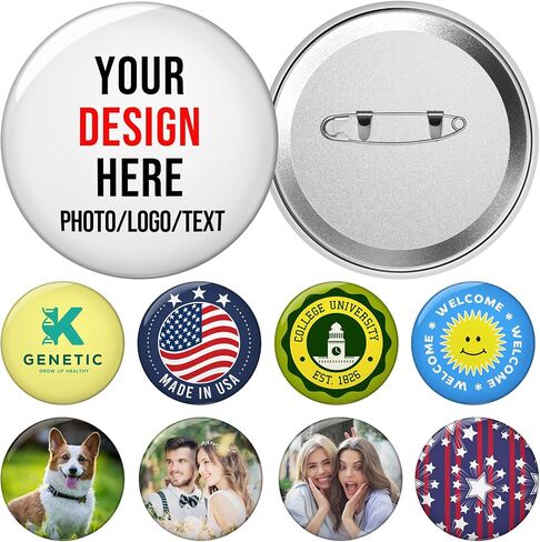 10-200 Custom Pins – Personalized Button Pins with Photo, Logo or Text – 1.8" / 2.3" for Events, Campaigns & Memorials Gifts in Saudi Arabia