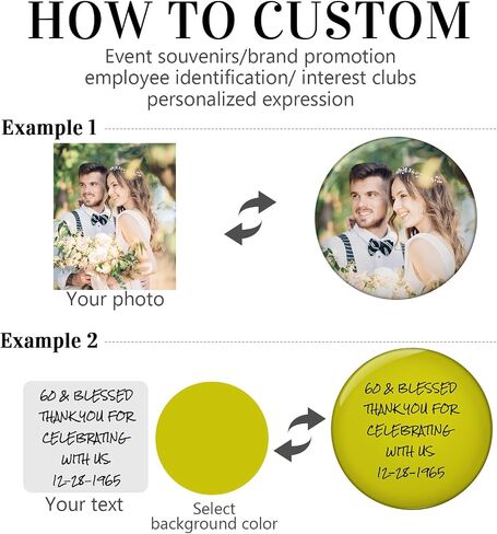 10-200 Custom Pins – Personalized Button Pins with Photo, Logo or Text – 1.8" / 2.3" for Events, Campaigns & Memorials Gifts in Saudi Arabia