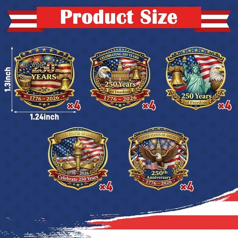 20 Pcs USA 250th Anniversary Commemorative Pins – American Flag Eagle Patriotic Veteran Lapel Brooch for 250 Years of Freedom Independence Day Merchandise Gift Bulk in Saudi Arabia