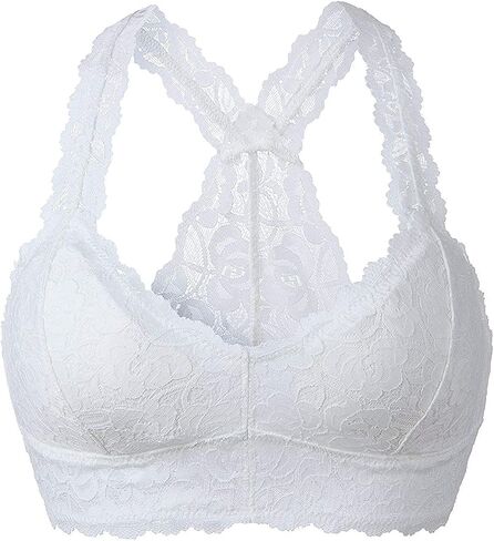 YIANNA Women Floral Lace Bralette Padded Breathable Sexy Racerback Lace Bra Bustier Crop Top Wirefree in Saudi Arabia
