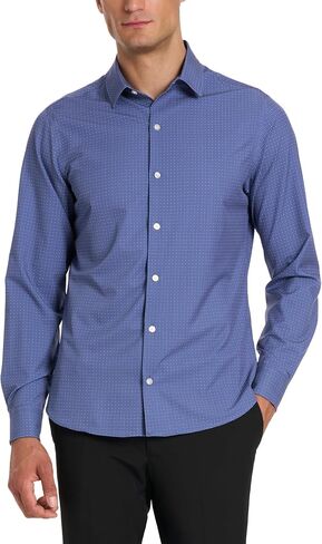 Van Heusen Men's All-Way Performance Stretch Long Sleeve Button Up Shirt, Slim Fit, Regular Length, Quick Dry in Kuwait
