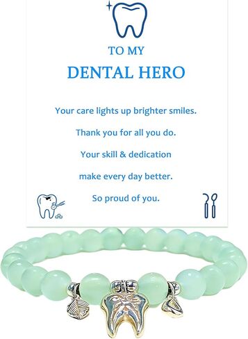 Dentist Gift for Women, Dental Hygienist & Assistant Bracelet – Green Stone Tooth Charm Jewelry for Appreciation, Graduation & Birthday in Saudi Arabia