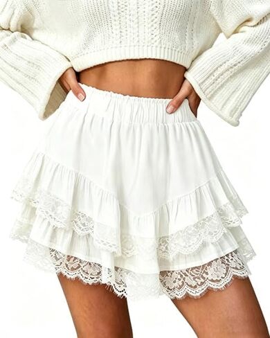 Women Flowy Shorts Ruffle Skorts High Waist Mini Skirts Casual Short Boho Beach Elastic Girls Summer Outfits in Saudi Arabia