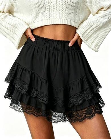 Women Flowy Shorts Ruffle Skorts High Waist Mini Skirts Casual Short Boho Beach Elastic Girls Summer Outfits in Kuwait