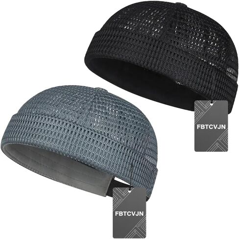 2 Pack Men's Breathable Brimless Hat Summer Style Mesh Tang Ultra Cooling Skull Adjustable Hip-Hop Cap Docker Beanie in Kuwait