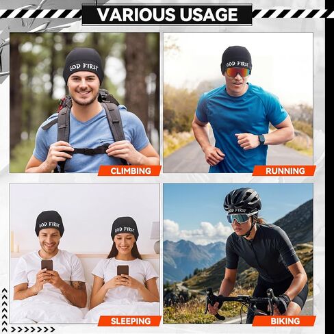 6 Pcs Fathers Day Church Gift for Men Christian Skull Cap for Football God First Breathable Brimless Thin Running Hat Sweat Wicking Cap for Baseball Sport Sleep Cycling Cap Athletic Beanie(Black,God) in Saudi Arabia