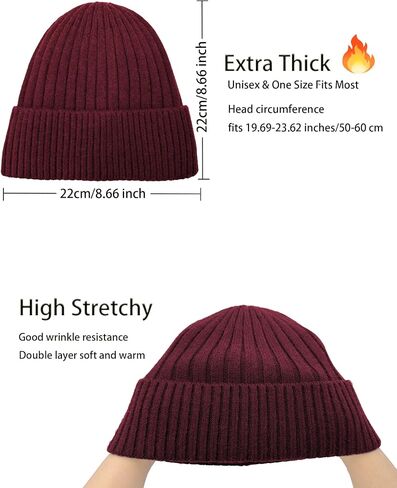 Winter Beanie Hat for Men Women,Fleece Lined Fisherman Beanies,Cold Weather Thick Warm Knit Cuffed Skull Cap in Saudi Arabia