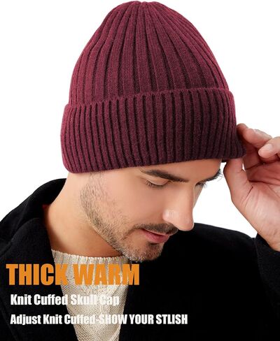 Winter Beanie Hat for Men Women,Fleece Lined Fisherman Beanies,Cold Weather Thick Warm Knit Cuffed Skull Cap in Saudi Arabia