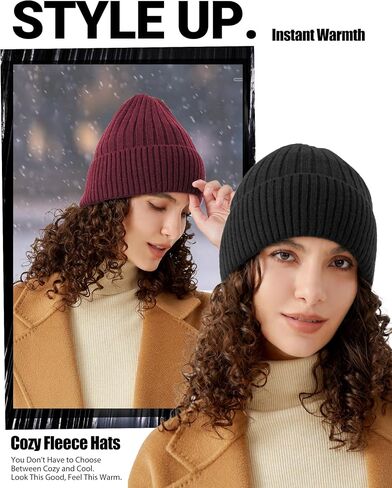 Winter Beanie Hat for Men Women,Fleece Lined Fisherman Beanies,Cold Weather Thick Warm Knit Cuffed Skull Cap in Saudi Arabia