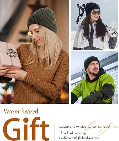 Winter Beanie Hat for Men Women,Fleece Lined Fisherman Beanies,Cold Weather Thick Warm Knit Cuffed Skull Cap in Saudi Arabia