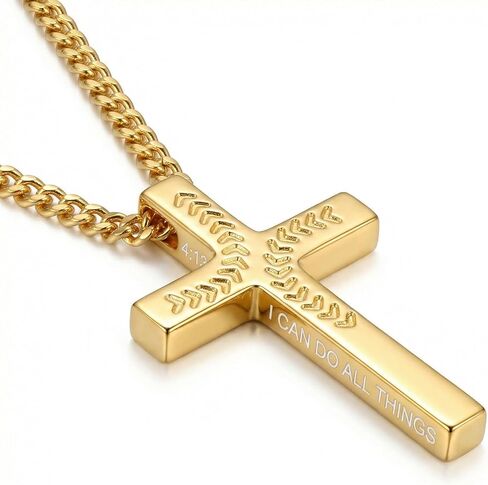 18K Gold Cross Necklace for Men Gold Soccer/Football/Basketball/Baseball Cross Pendant with Bible Verses Religious Sports Jewelry Christian Gift(with Gift Box) in Kuwait