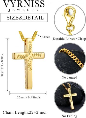 18K Gold Cross Necklace for Men Gold Soccer/Football/Basketball/Baseball Cross Pendant with Bible Verses Religious Sports Jewelry Christian Gift(with Gift Box) in Kuwait